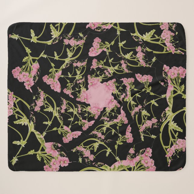 Rosa und schwarze Achillea Fraktal Art Sherpadecke (Vorderseite (Horizontal))