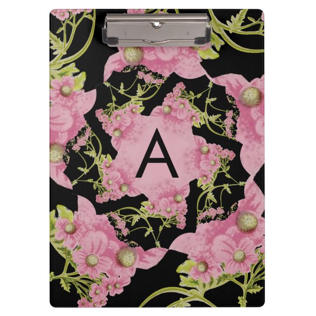 Rosa und schwarze Achillea Monogram Klemmbrett (Vorderseite)