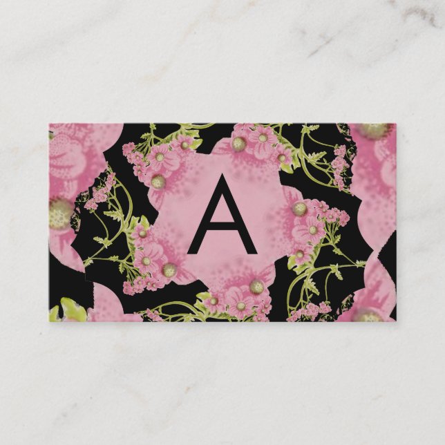 Rosa und schwarze Achillea Monogram Visitenkarte (Vorderseite)