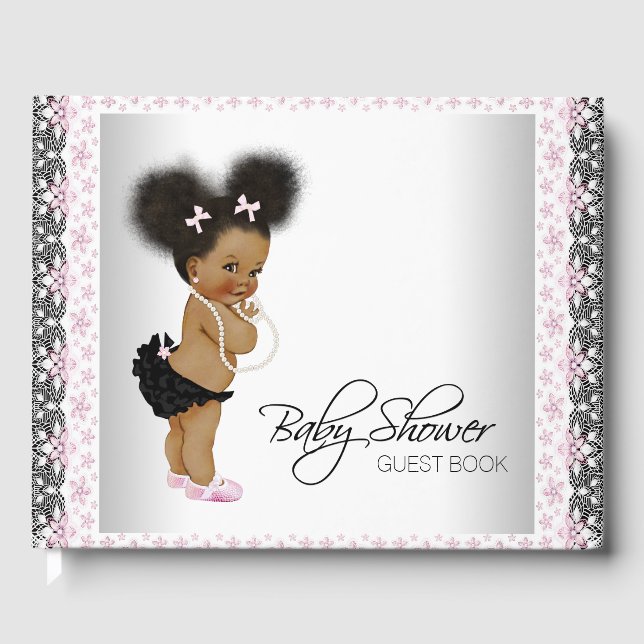 Rosa und schwarze Babydusche Gästebuch Ethnic Girl (Vorderseite)