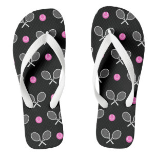 Rosa und schwarze Ball Racket Athletic Pattern Ten Flip Flops