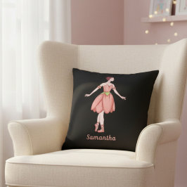 Rosa und schwarze Ballerina mit Namen Kissen