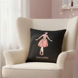 Rosa und schwarze Ballerina mit Namen Kissen