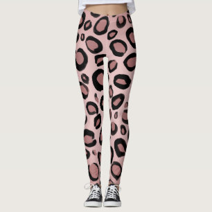 Rosa und schwarze bemalte Gepard-Leoparden-Druckpu Leggings