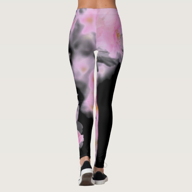 Rosa und schwarze Blossom Yoga Leggings (Rückseite)