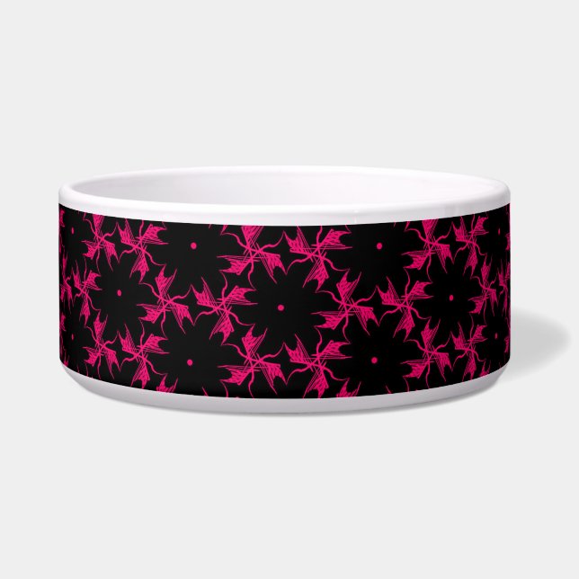 Rosa und schwarze Blume Cluster Keramik Pet Bowl Napf (Vorderseite)