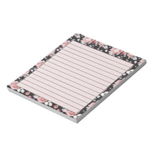 Rosa und schwarze Blumenmuster Notizblock