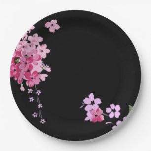 Rosa und schwarze Blütenkirsche Blossom Pappteller