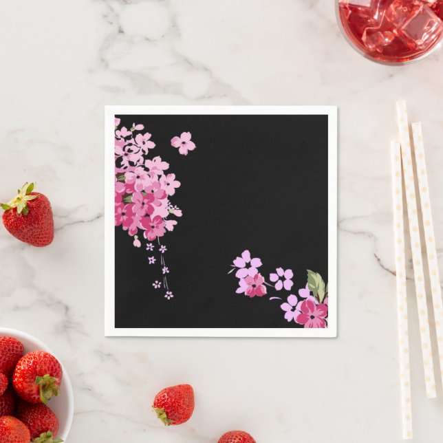 Rosa und schwarze Blütenkirsche Blossom Serviette (Beispiel)