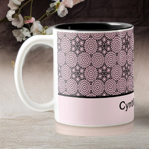 Rosa und schwarze Box Mandala Grafik Design Zwei-T Zweifarbige Tasse