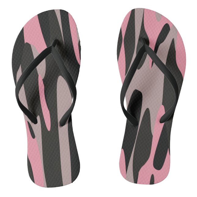 Rosa und schwarze Camouflage Abstrakt Flip Flops (Fußbett)