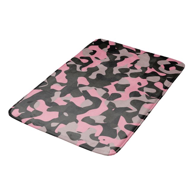 Rosa und schwarze Camouflage Badematte (Schrägansicht)