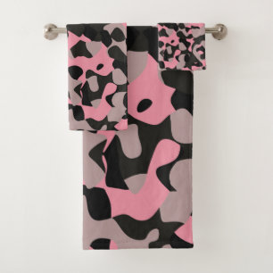 Rosa und schwarze Camouflage Badhandtuch Set