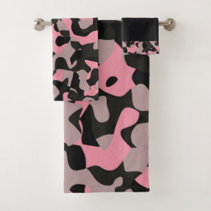 Rosa und schwarze Camouflage Badhandtuch Set