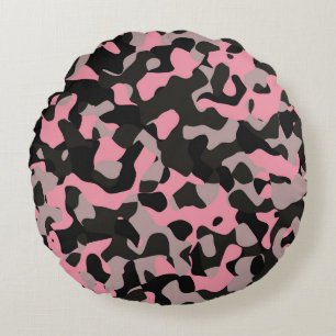 Rosa und schwarze Camouflage Rundes Kissen