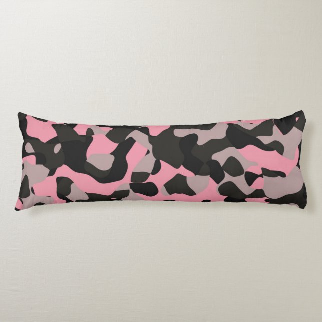 Rosa und schwarze Camouflage Seitenschläferkissen (Vorderseite)