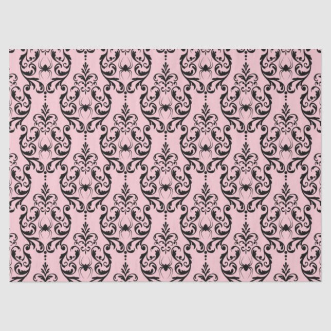 Rosa und schwarze Damaske mit Spinnen Seidenpapier (Vorderseite)