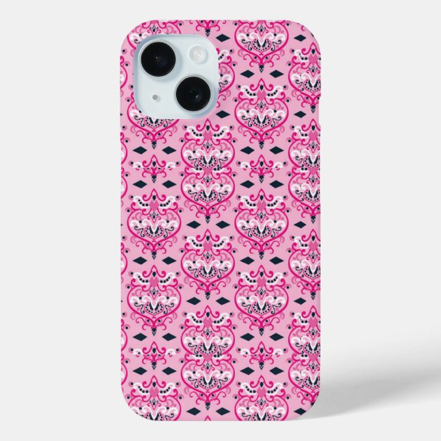 Rosa und schwarze Damaskus Case-Mate iPhone Hülle (Rückseite)