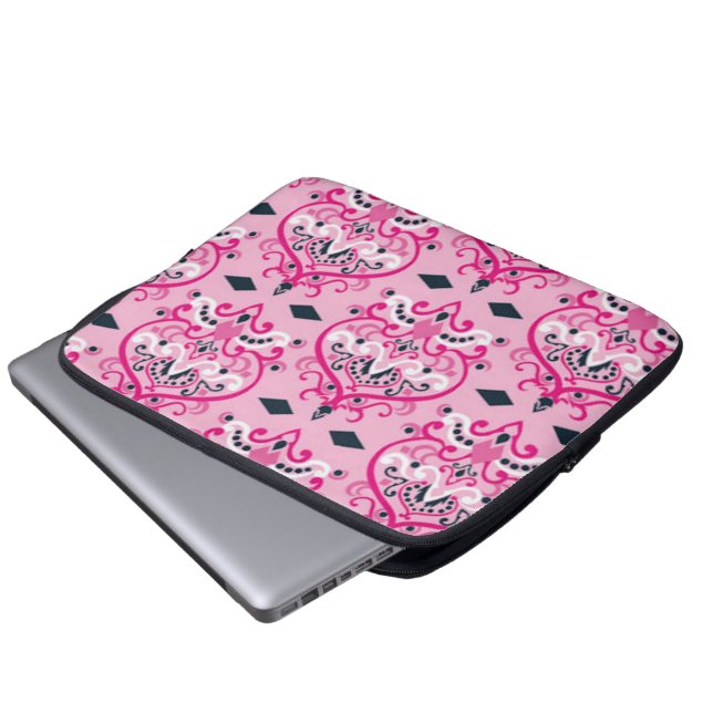 Rosa und schwarze Damaskus Laptopschutzhülle (Vorne Knopf)