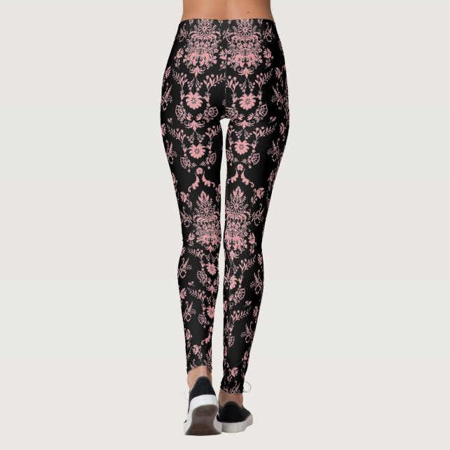 Rosa und schwarze Damaskus Leggings (Rückseite)