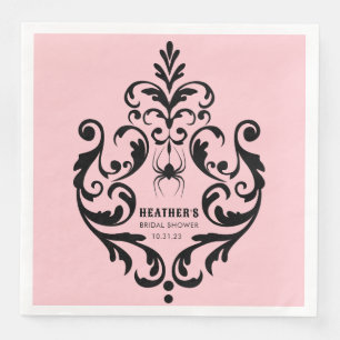 Rosa und schwarze Damasspinne   BRAUTPARTY Serviette