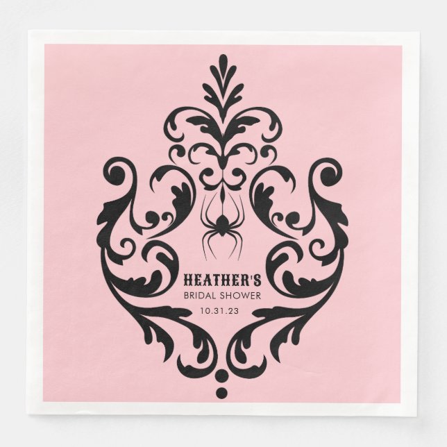 Rosa und schwarze Damasspinne | BRAUTPARTY Serviette (Vorderseite)