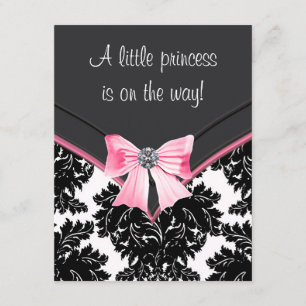 Rosa und schwarze Damast-Baby-Party Einladung