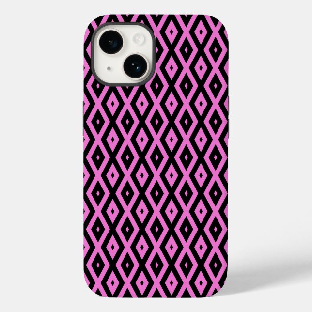 Rosa und schwarze Diamantmuster Case-Mate iPhone 14 Hülle (Rückseite)
