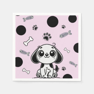 Rosa und schwarze Fischgräten-Hundegeburtstagsfeie Serviette