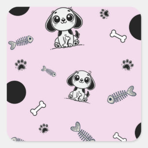 Rosa und schwarze Fischgräten-Hundewelpen-Geburtst Quadratischer Aufkleber
