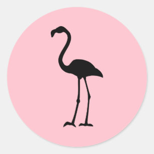 Rosa und schwarze Flamingo Runder Aufkleber