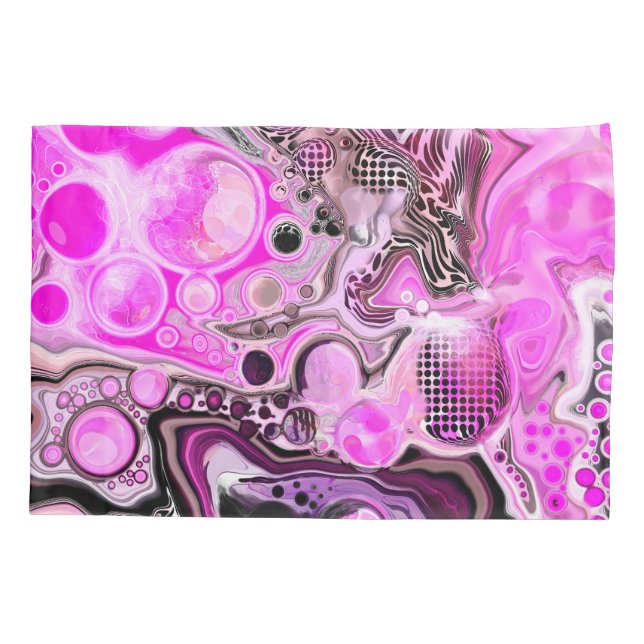 Rosa und schwarze Flüssigkeits-Kunst Pour Painting Kissenbezug (Rückseite)
