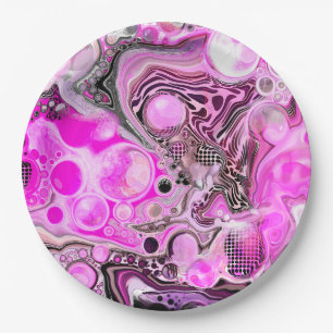 Rosa und schwarze Flüssigkeits-Kunst Pour Painting Pappteller