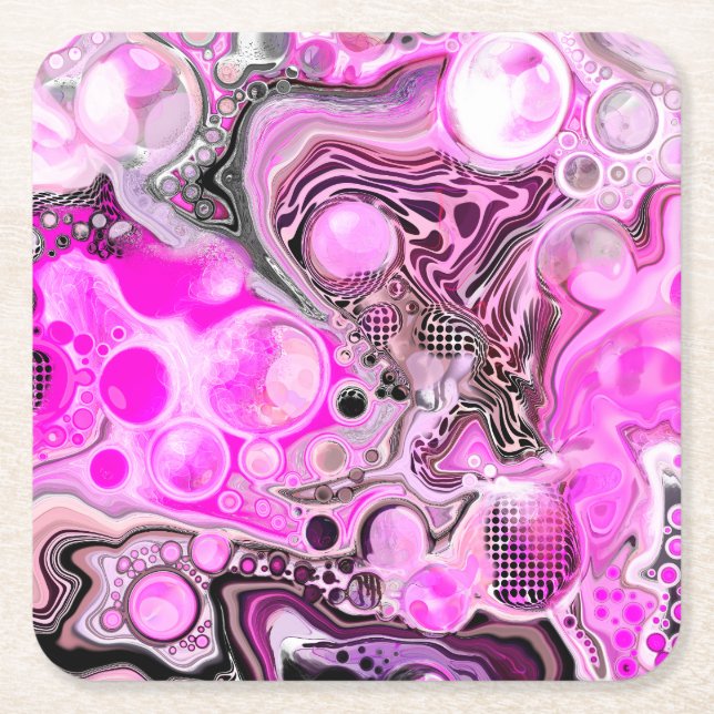 Rosa und schwarze Flüssigkeits-Kunst Pour Painting Rechteckiger Pappuntersetzer (Vorderseite)