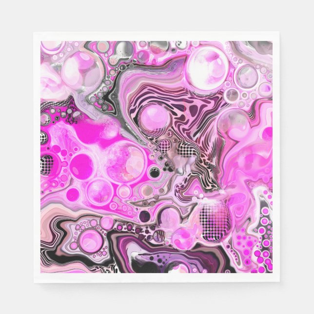 Rosa und schwarze Flüssigkeits-Kunst Pour Painting Serviette (Vorderseite)