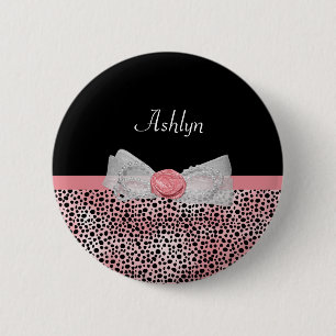 Rosa und schwarze Geparde Niedliche Bogen mit Name Button