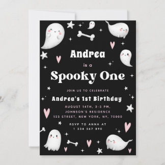 Rosa und schwarze Ghost Spooky Ein 1. Geburtstag P Einladung