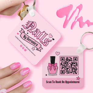 Rosa und schwarze gothische Schrift Qr Code Nageld Schlüsselanhänger