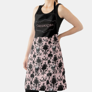 Rosa und schwarze gotische Schädel und Rosen Perso Schürze