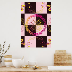 Rosa und schwarze Grafik, Mystische Tafel Poster