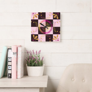 Rosa und schwarze Grafik, Mystische Tafel Quadratische Wanduhr