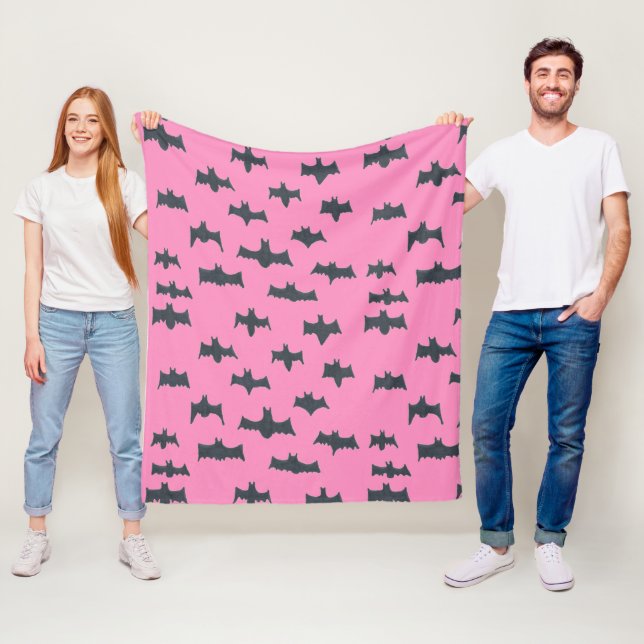 Rosa und schwarze Halloween-Fledermäuse Fleecedecke (Beispiel)
