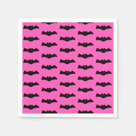 Rosa und schwarze Halloween-Fledermäuse Serviette