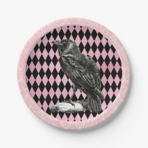 Rosa und schwarze Harlequin und Raven Pappteller