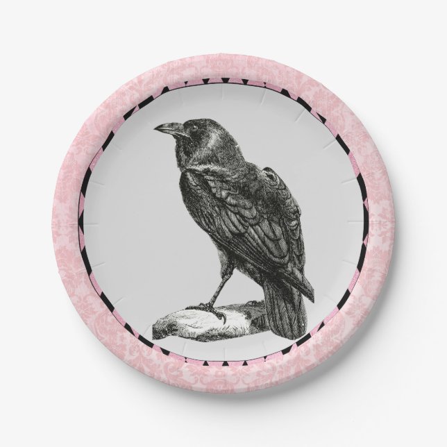 Rosa und schwarze Harlequin und Raven Pappteller (Vorderseite)