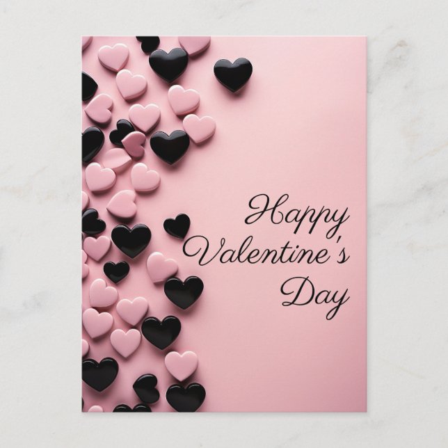 Rosa und schwarze Herzen auf rosa Gelände Valentin Postkarte (Vorderseite)