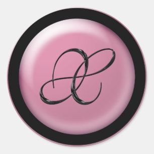Rosa und schwarze Hochzeitmonogramm X-Umschlag Auf Runder Aufkleber