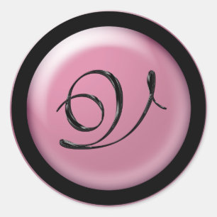 Rosa und schwarze Hochzeitsmonogramm V-Umschlag Au Runder Aufkleber