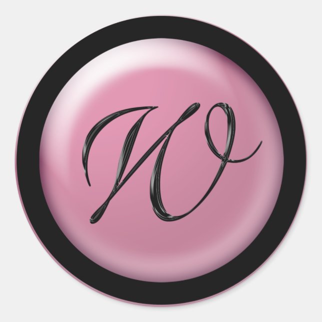 Rosa und schwarze Hochzeitsmonogramm W-Umschlag Au Runder Aufkleber (Vorderseite)