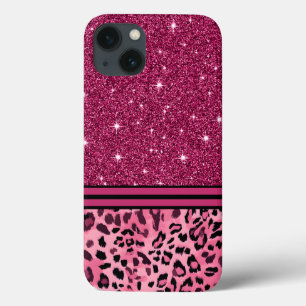 Rosa und schwarze Imitate Glitzer Leopard Case-Mate iPhone Hülle